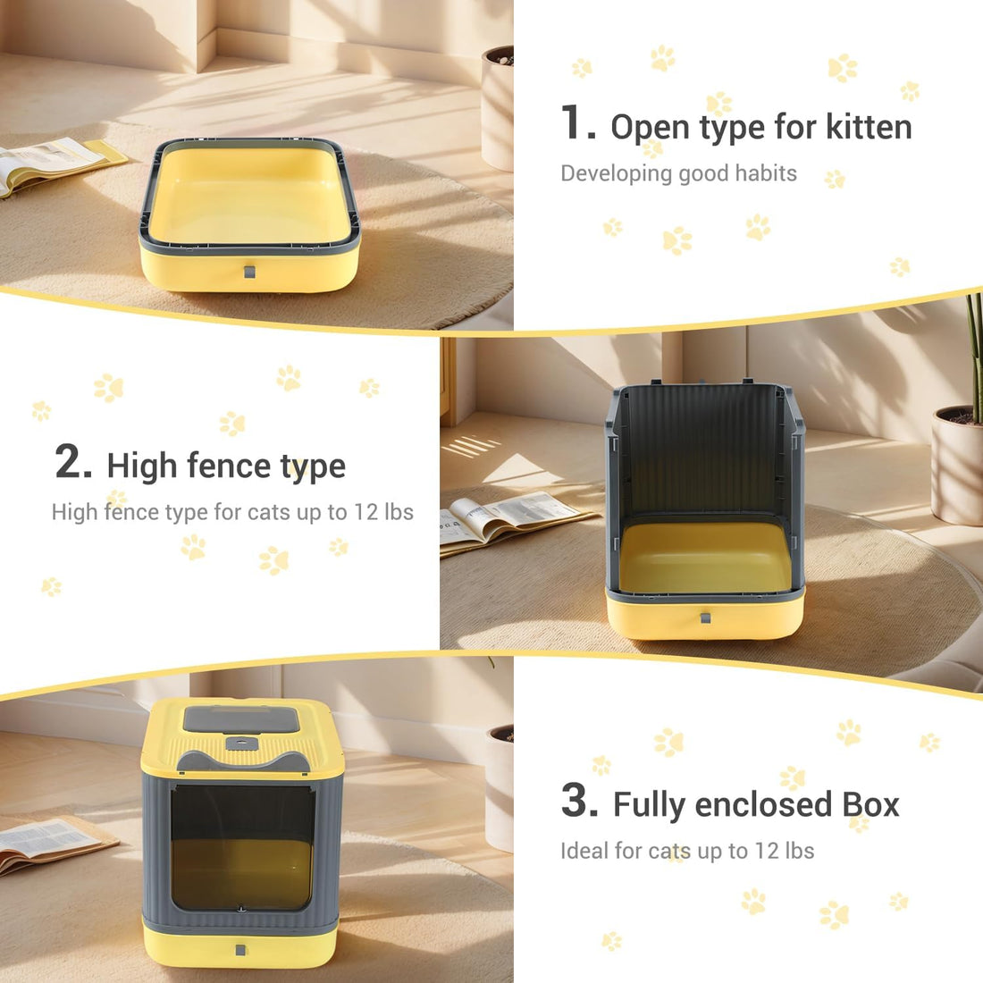 Foldable Enclosed Cat Litter Box with Lid, for Kitten to Medium
