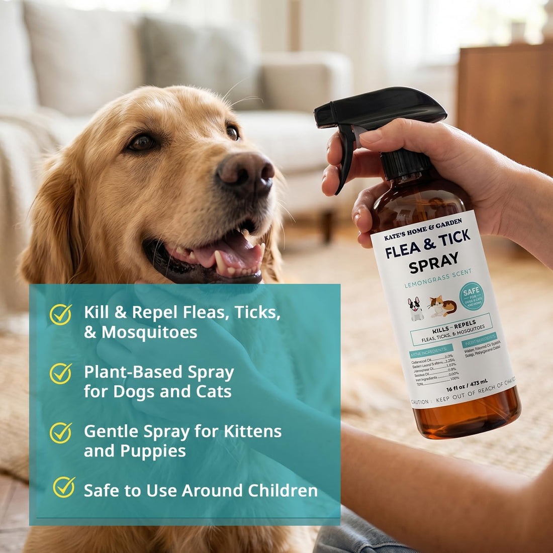 Kate's Home & Garden Flea and Tick Spray for Dogs and Cats