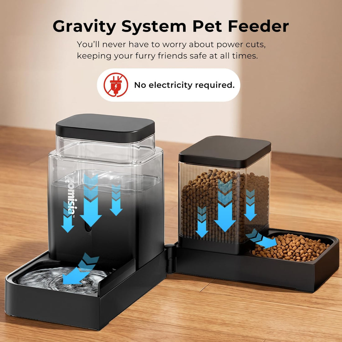 ZOMISIA Automatic Cat Feeder, Gravity Cat Food Dispenser, 0.8Gal x 2