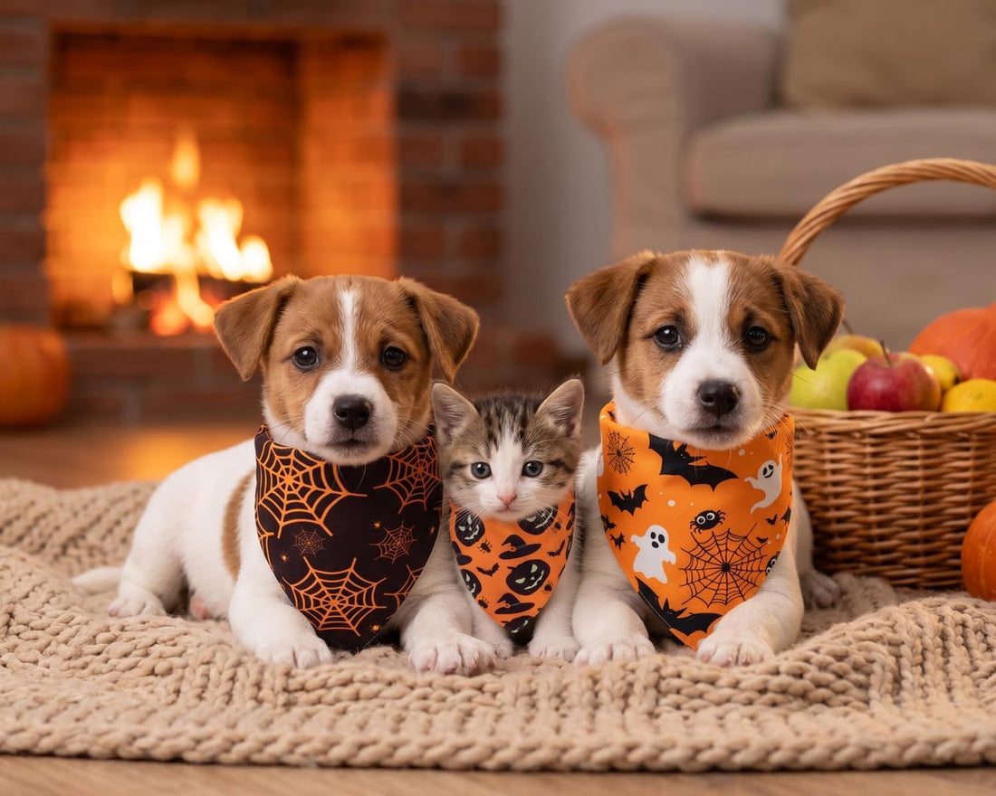 Halloween Dog Bandanas 3 Pack Large Fall Pet Scarf Orange Plaid