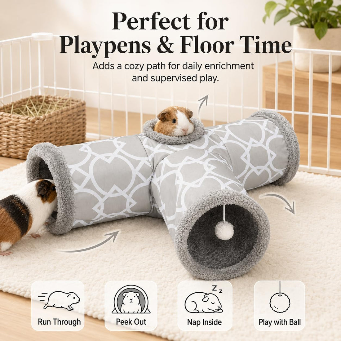 Plush Inside 3-Way Shape Small Animals Tube Tunnel with Interactive