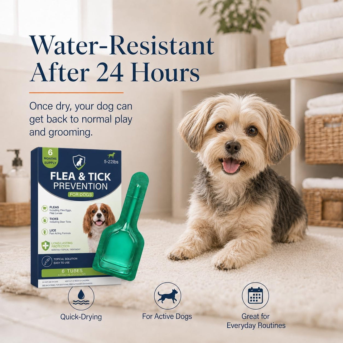 Dog Flea & Tick, Waterproof Topical Preventative for Small Dogs
