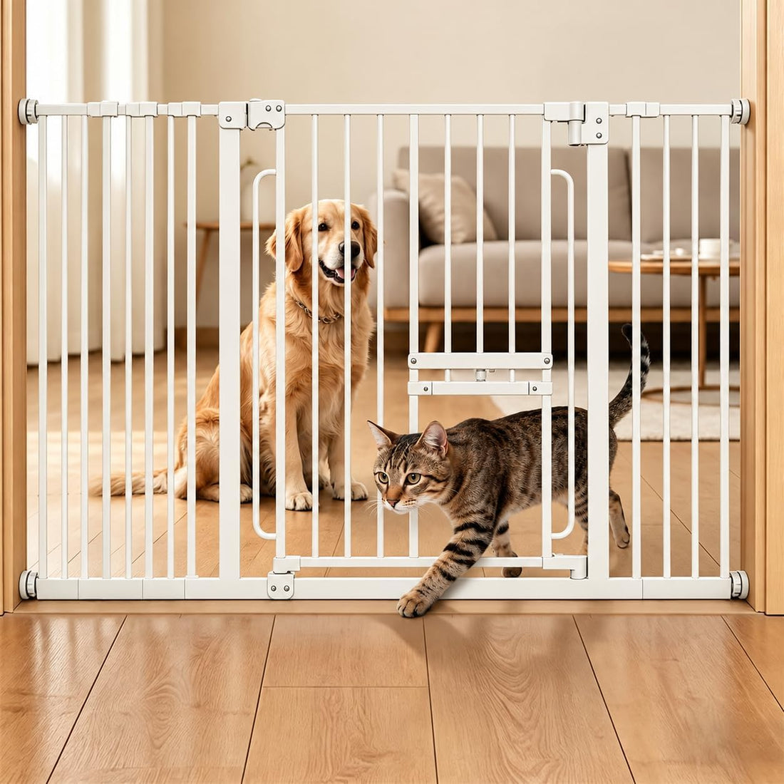 Dog Gate with Adjustable Cat Door, 29.5-37 in Wide