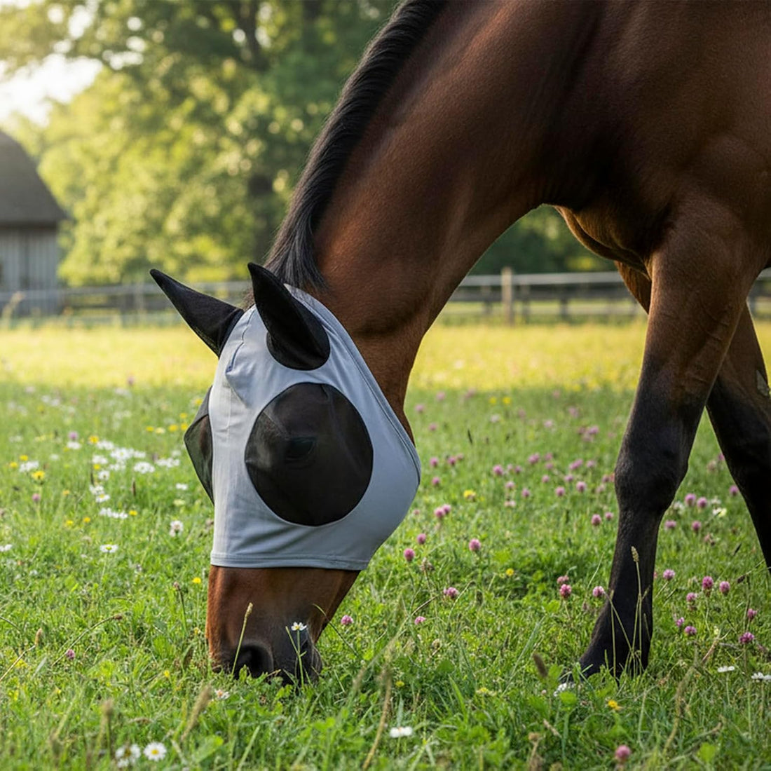 Fly Mask with Ears for Horses Soft Stretchy Mesh Horse Face Cover