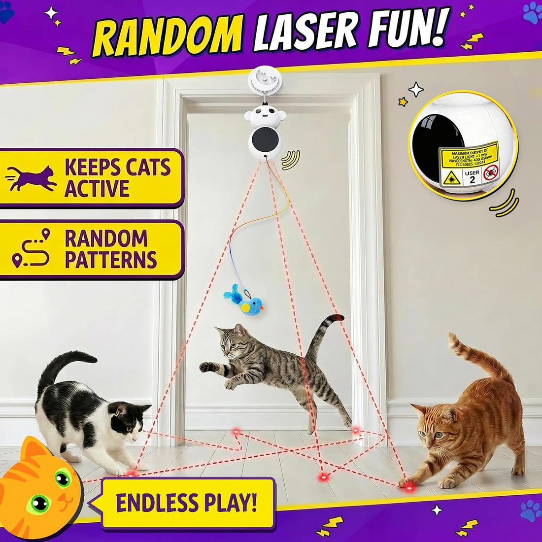2-in-1 Interactive Laser Pointer Cat Toy & Flying Bird Wand