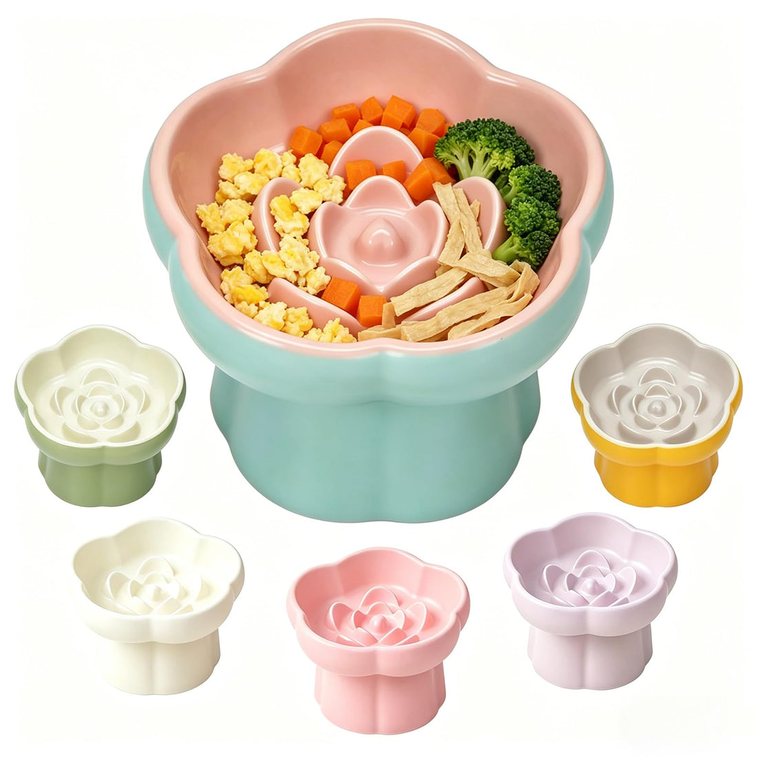 Koieam Cat Slow Feeder Flower-Shaped Ceramic Slow Feeder Cat Bowl