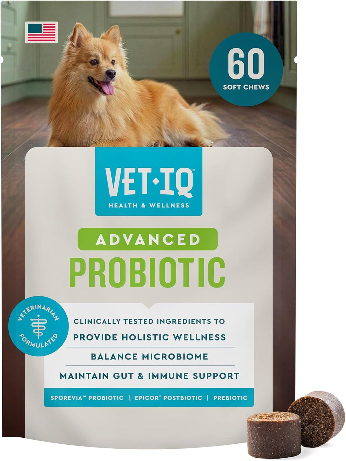 VetIQ Probiotic Supplement for Dogs, Gut & Bowel Support, 90ct