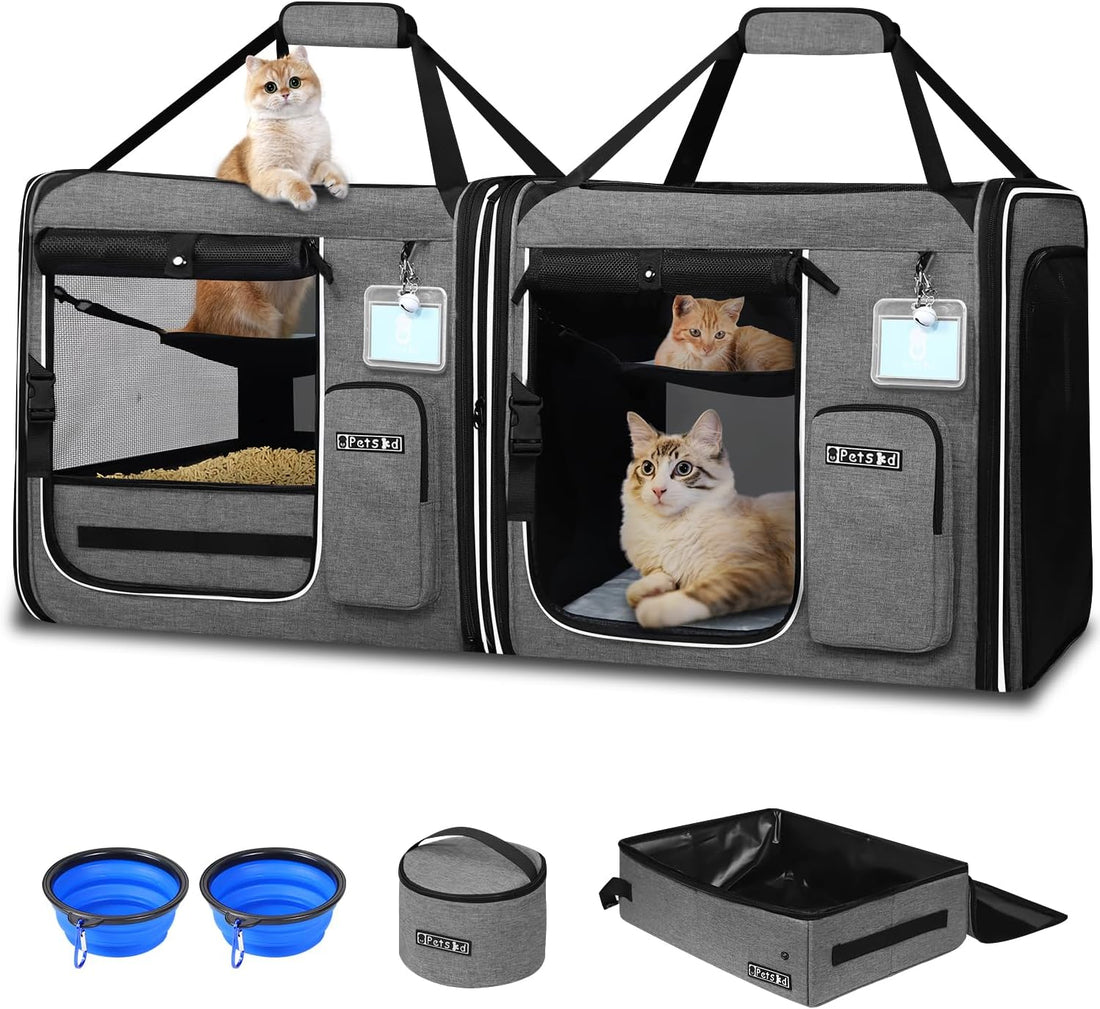 Petskd 2 in 1 Double Cat Car Travel Carrier with Litter Box