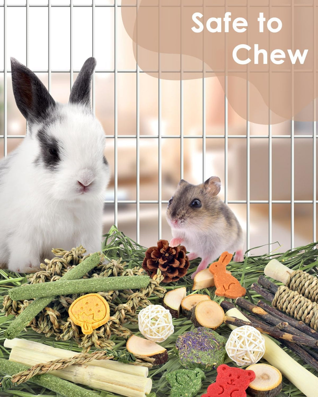 Bissap Rabbit Chew Toy, Natural Bunny Treats Snacks with Timothy Hay