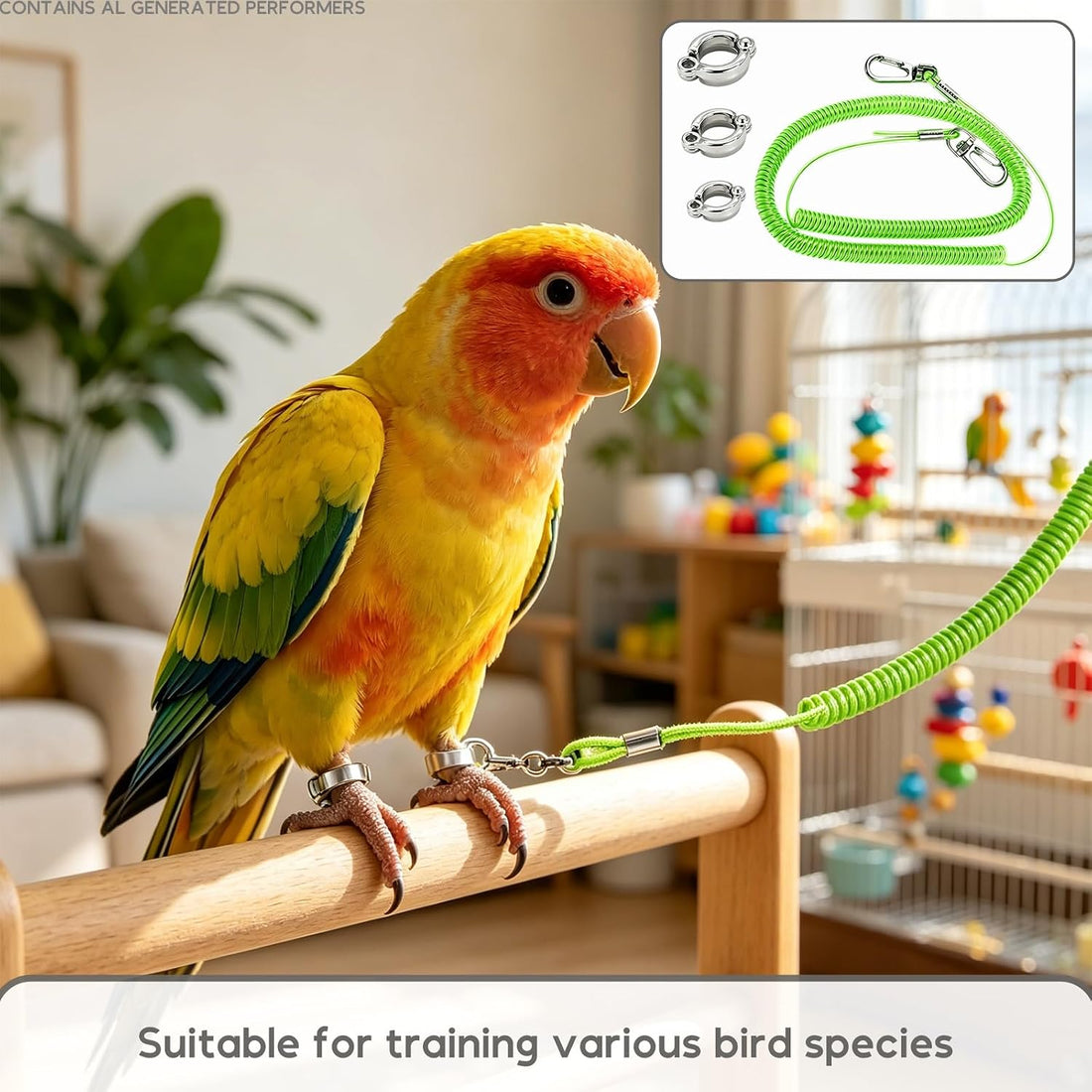 Bird Leash 5m for Cockatoos and Pigeons, Green