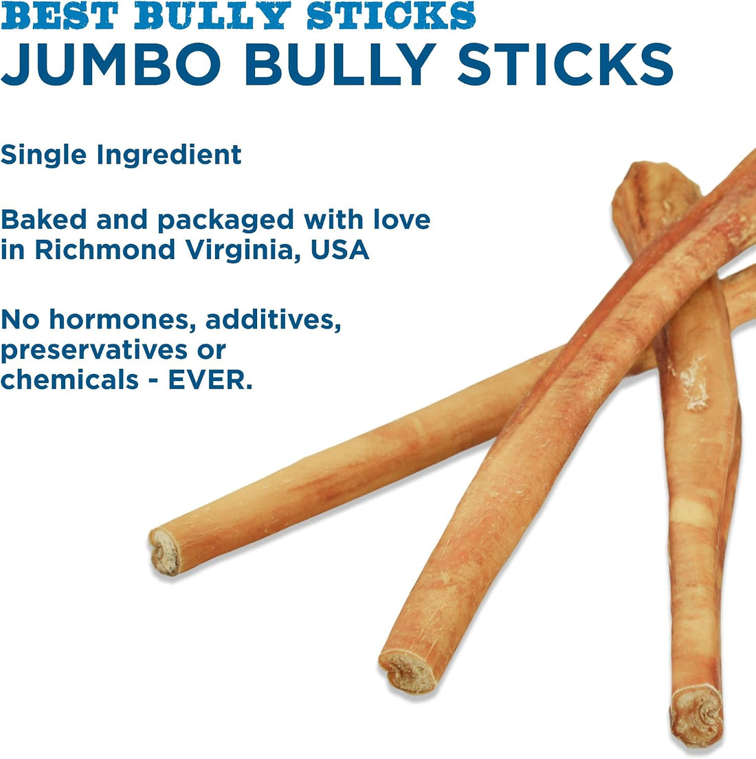 Best Bully Sticks Natural Jumbo Bully Sticks for Large Dogs - 12 Inch