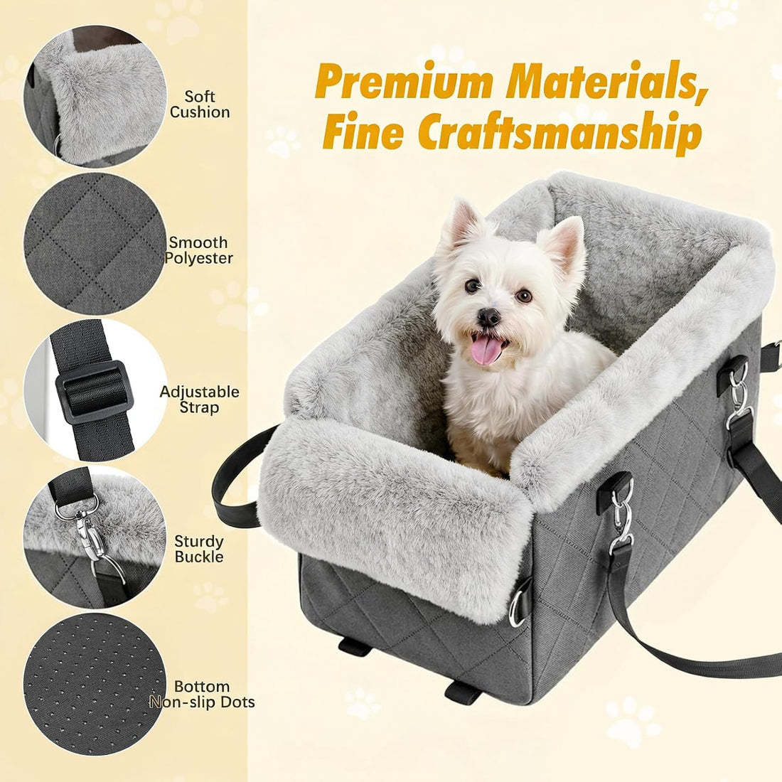 VavoPaw Center Console Dog Car Seat for Small Dogs&Cats Under 12 LBS