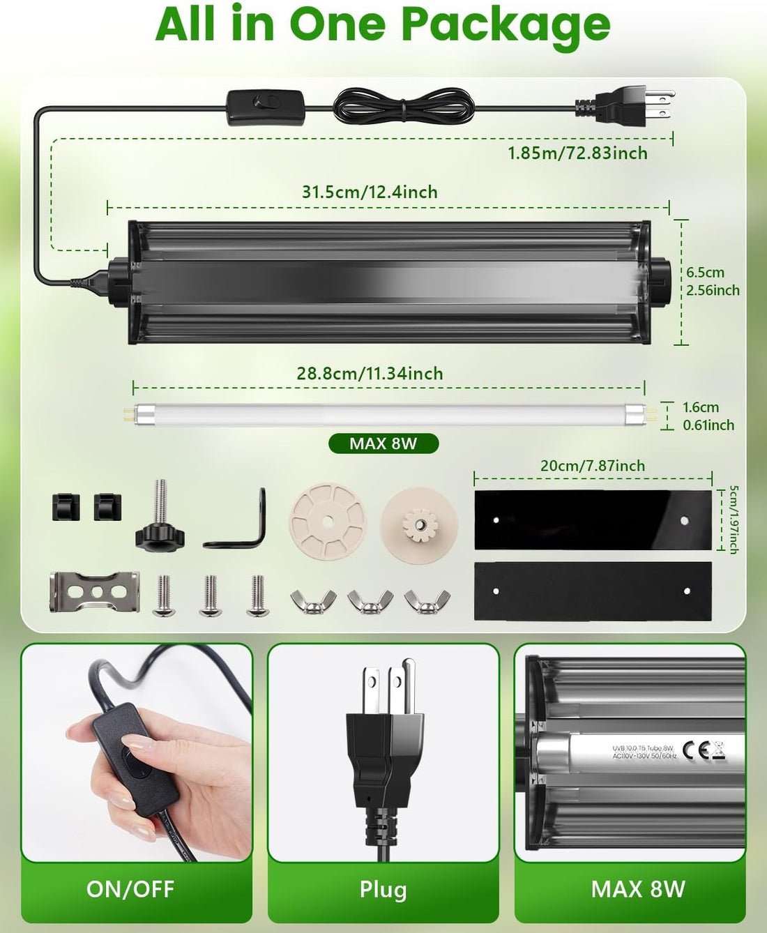 GlowUp UVB 2.4 Bird Lamp,12.4 Inch T5 8W Bird Light for Cage