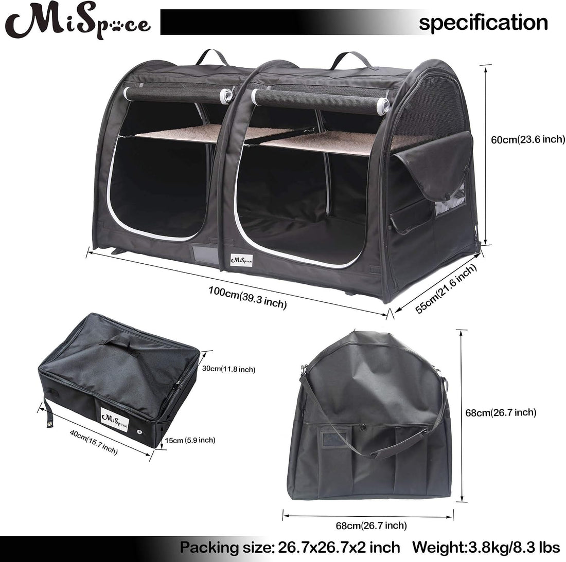Mispace Portable Twin Compartment Show House Cat Cage Condo,Comfy