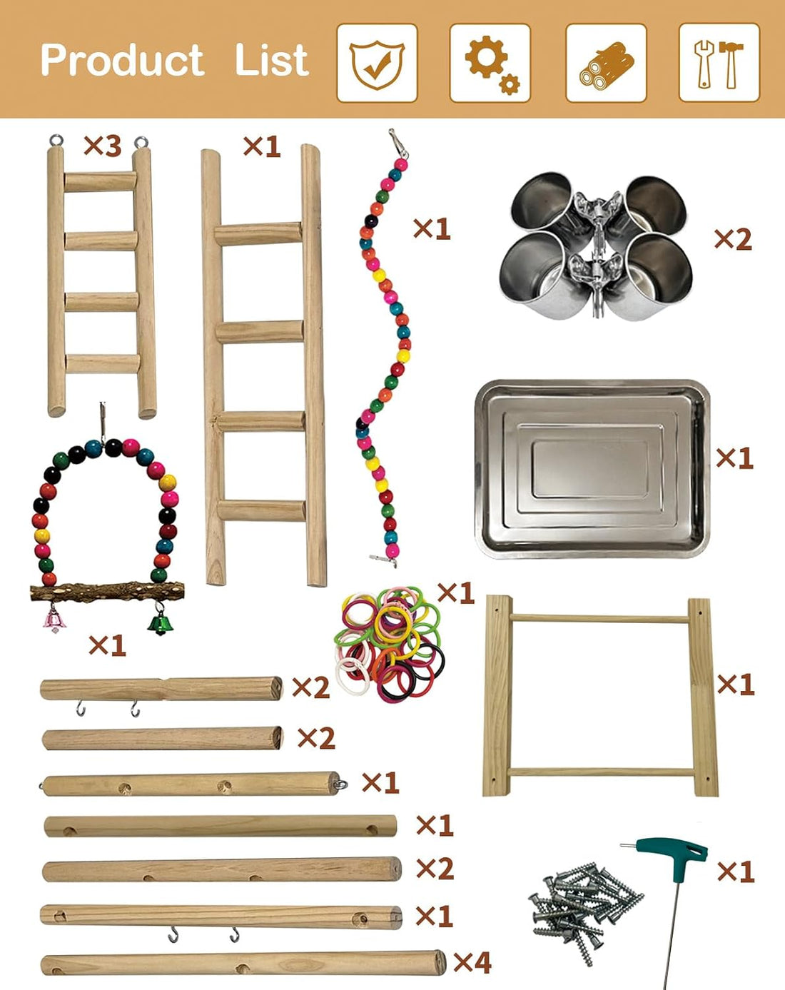 Niwaes Bird Play Stand, Large Parakeet Playground