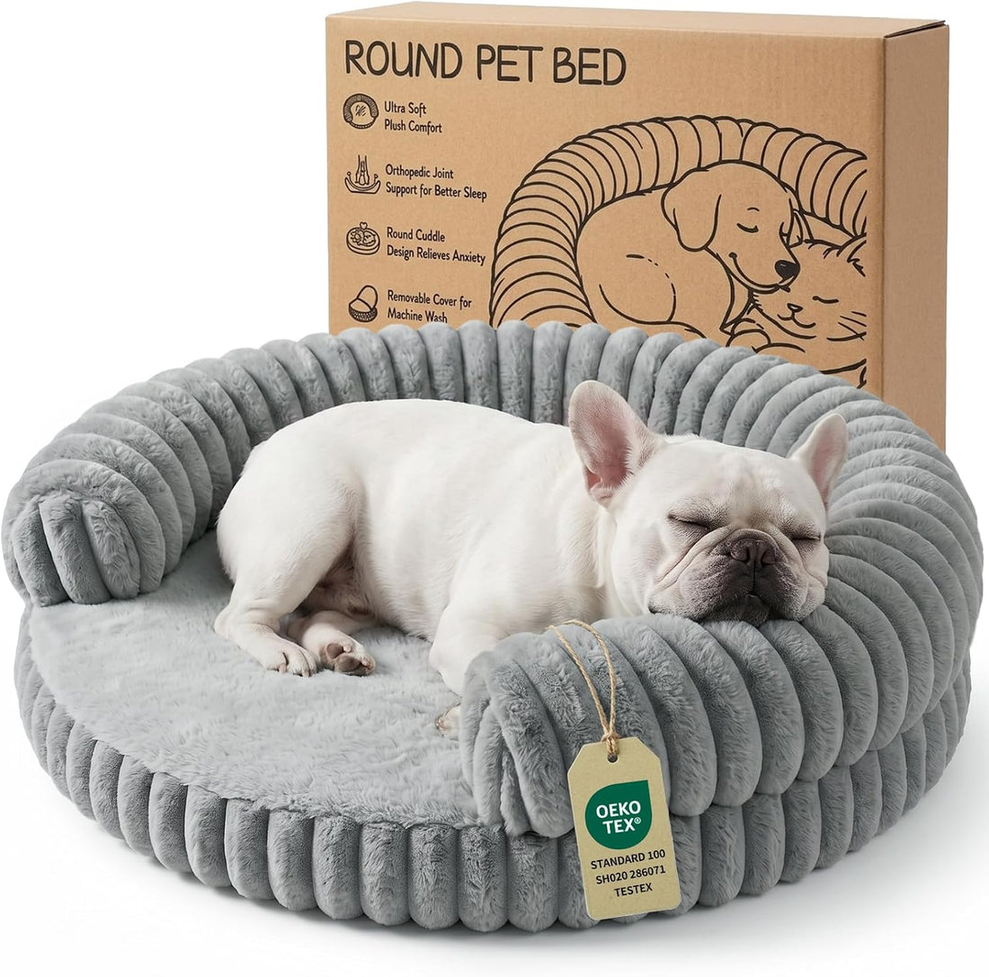 Luxury Donut Dog Bed, Fluffy Orthopedic Dog Couch Washable Round Pet