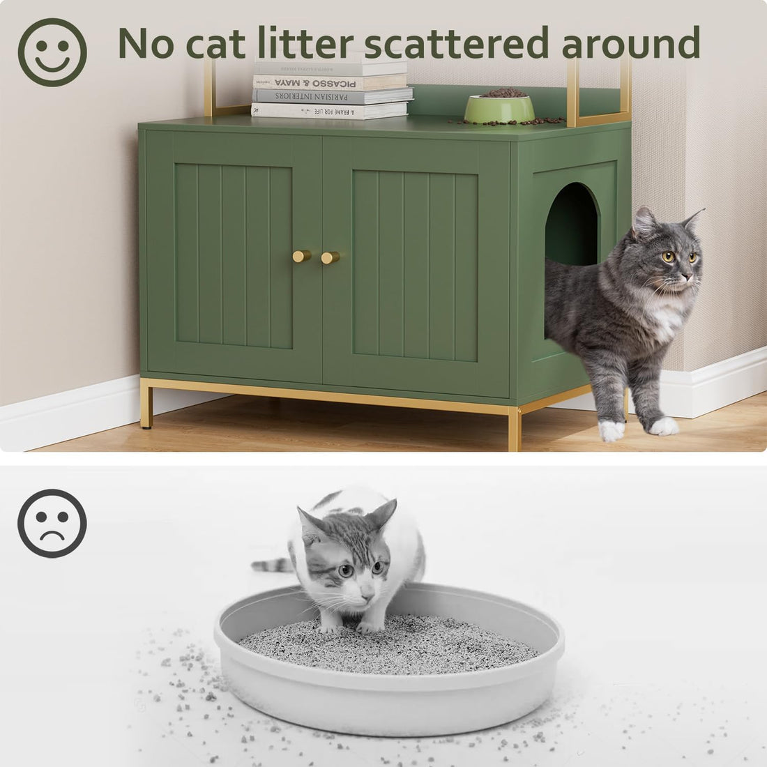 Homhedy Cat Litter Box Enclosure with 2-Tier Shelves