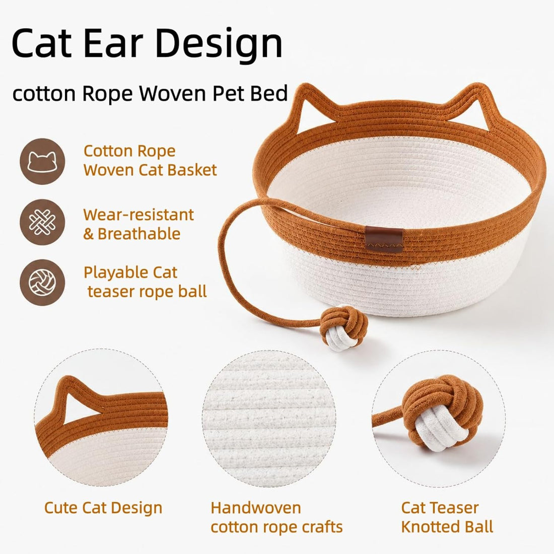 Instinct Basket, Stimuli Handwoven Cat Basket Rope Cotton Bed, Large