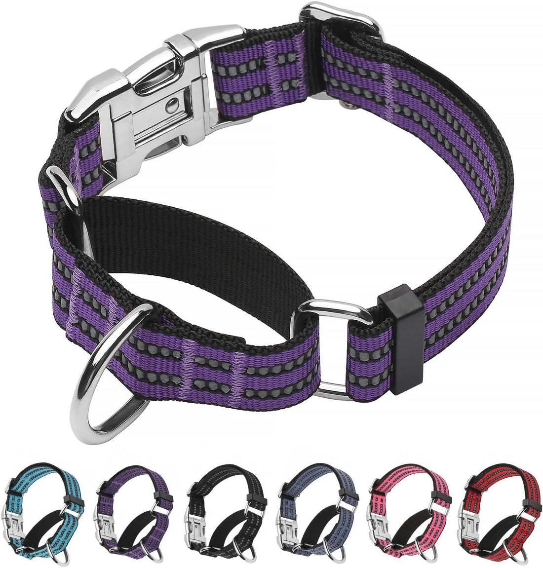 Martingale Dog Collar with Metal Buckle,Reflective,Black,L