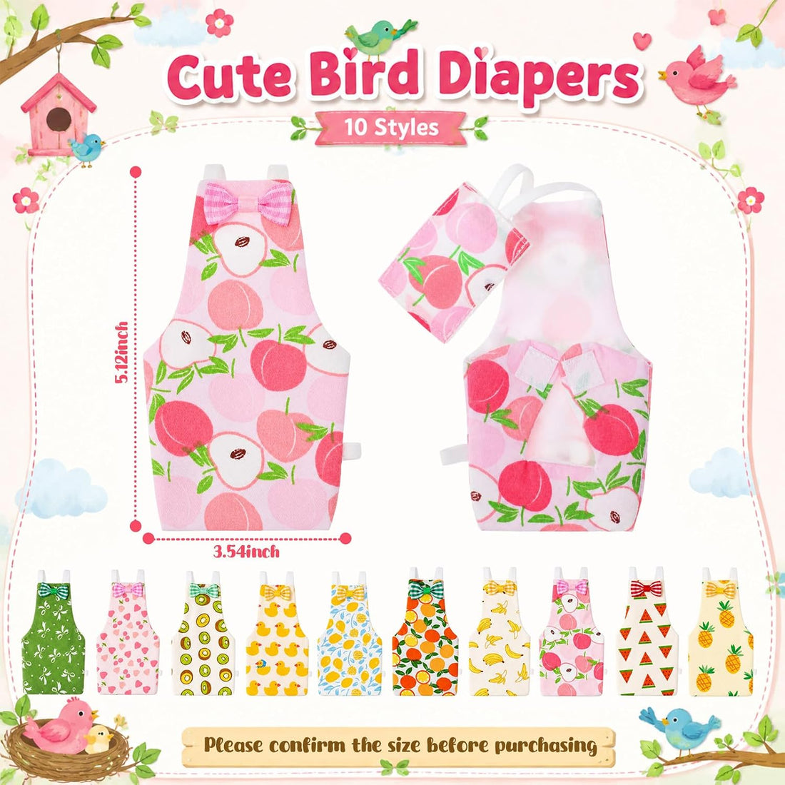 10 Pcs Reusable Bird Diaper Parrot Diapers with Adjustable Straps