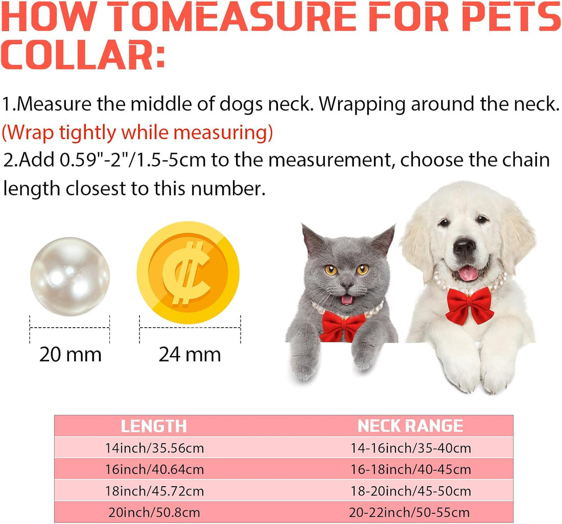 LEIFIDE Christmas Chunky Pearl Dog Necklace with Red Bow