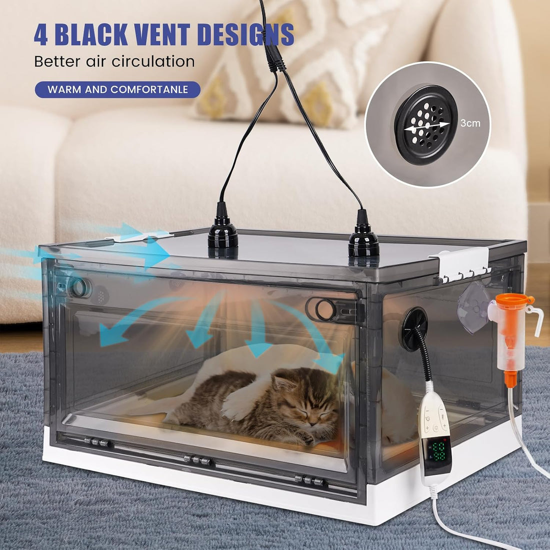 Puppy Incubator with Heating and Oxygenator, Incubator for Puppies 85L