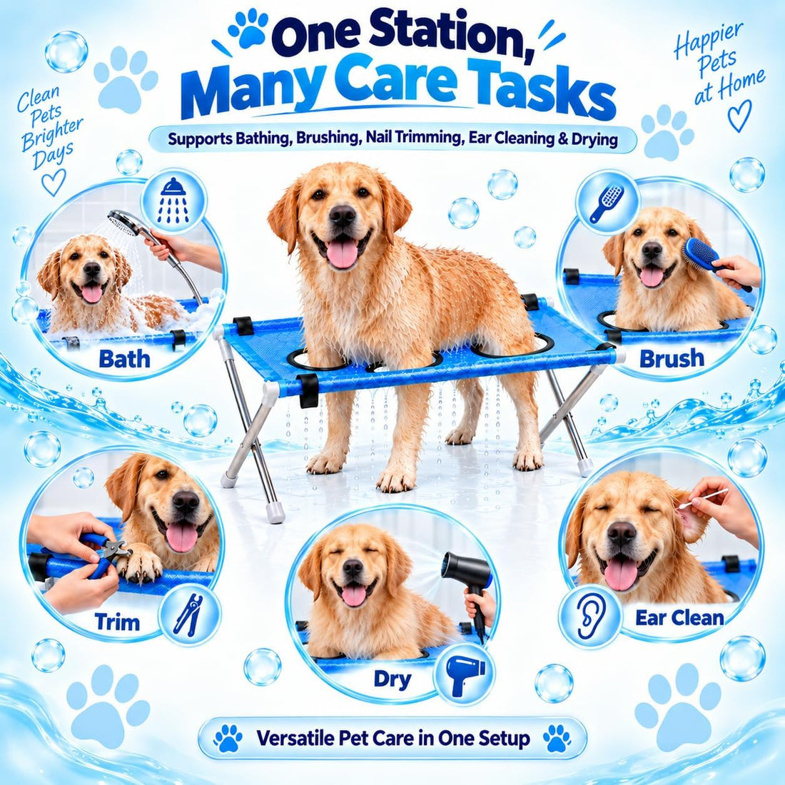 Dog Bed Foldable Grooming Hammock Stand and Bath Holder for Small Pets