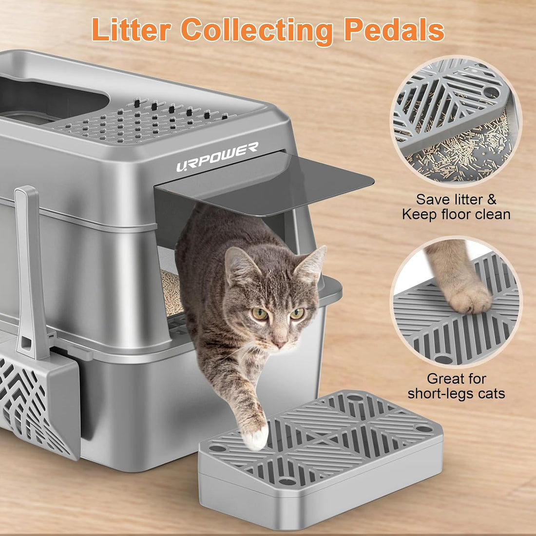 URPOWER Stainless Steel Cat Litter Box with Lid Extra Large Enclosed