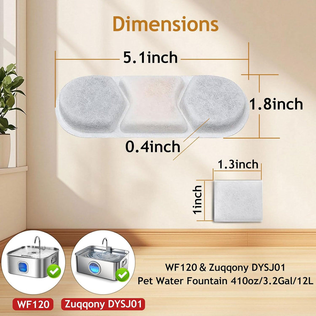 12 Pack Dog Fountain Filter Replacement for 3.2/4.2Gal Stainless Steel