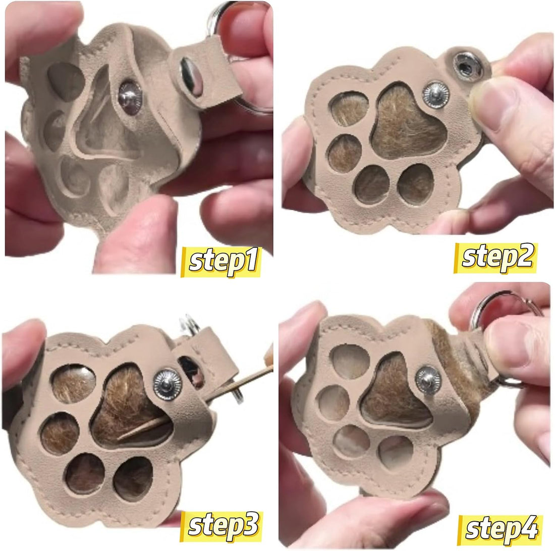 3 Pcs Paw Print Pet Hair & Keepsake Memorial Keychain