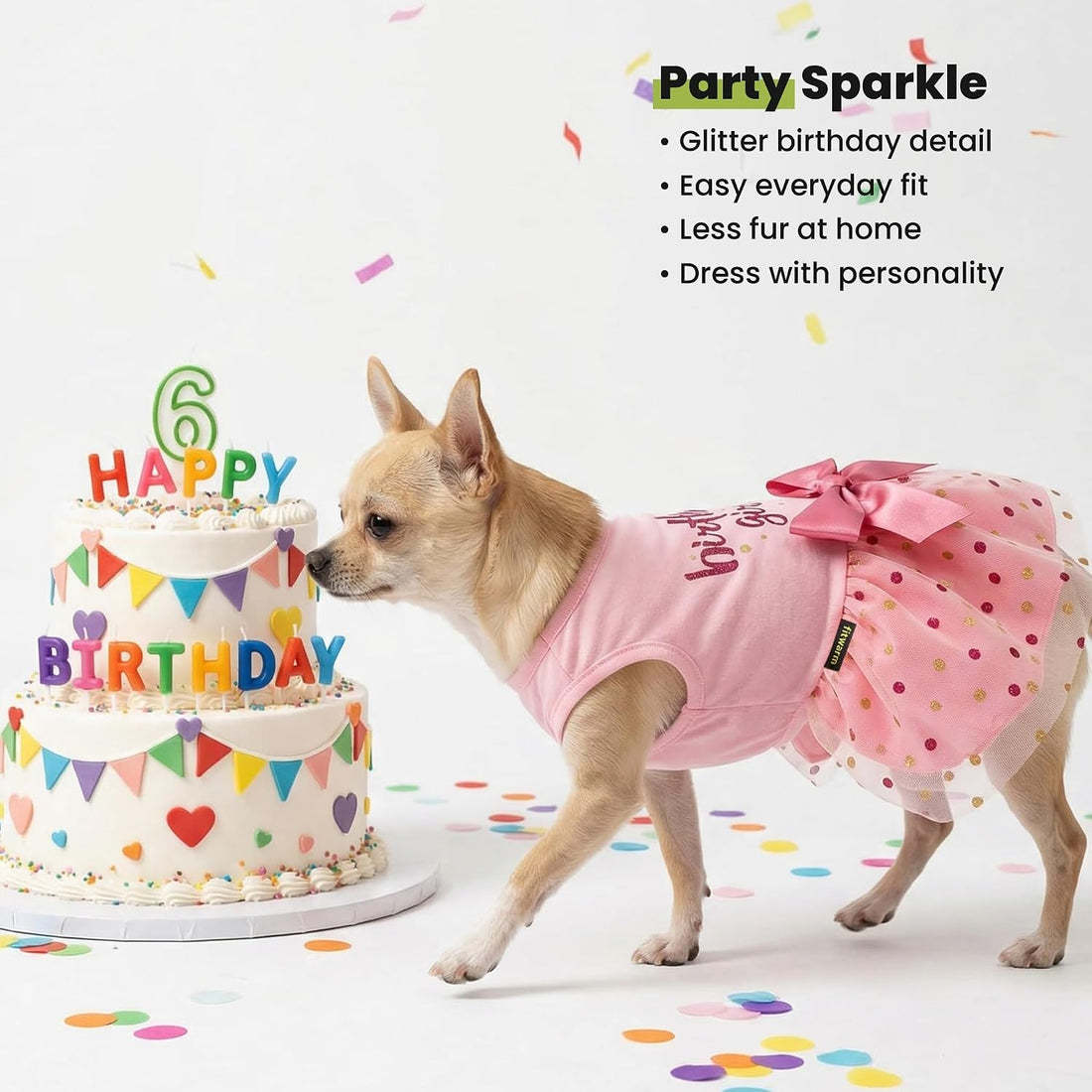 Fitwarm Birthday Girl Dog Tulle Dress, Dog Clothes for Small Dogs Girl