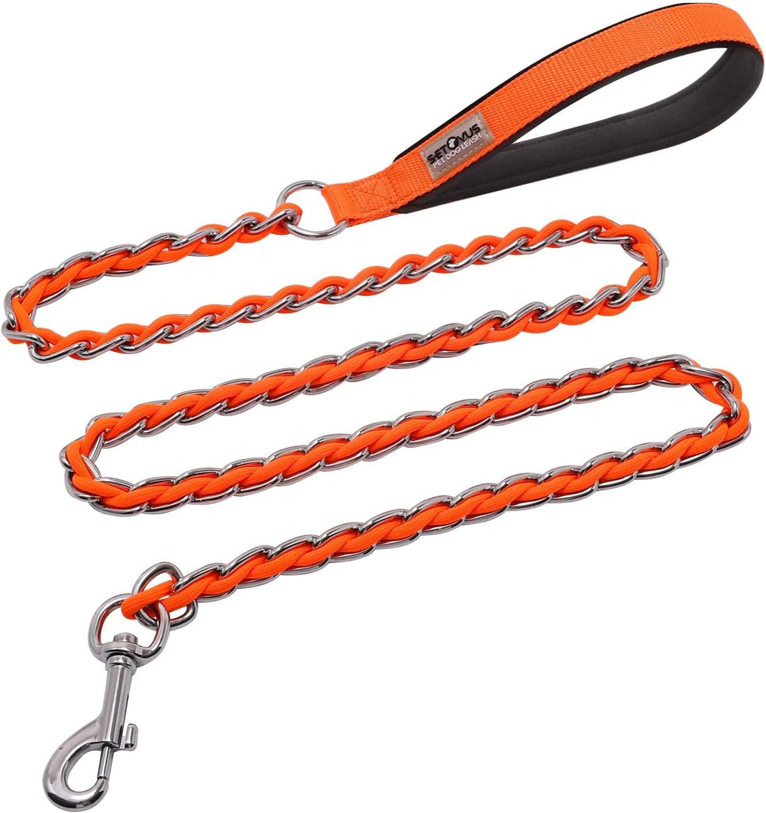 Chain Dog Leash, Bite-Proof Metal Leash, with Padded Handle