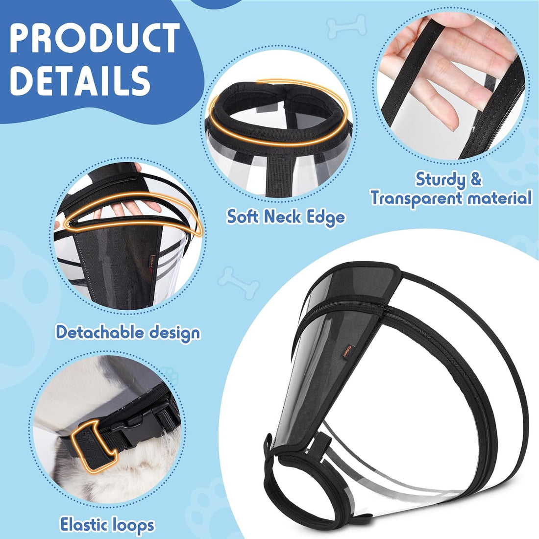 Dog Cone, Transparent Recovery Collar for Large Dogs
