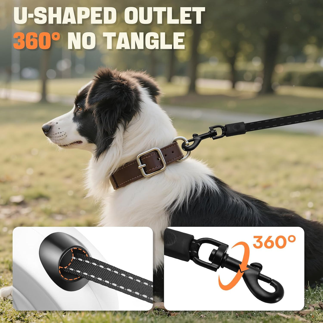 Retractable Dog Leash with LED Light & Reflective Tape for Night Walk