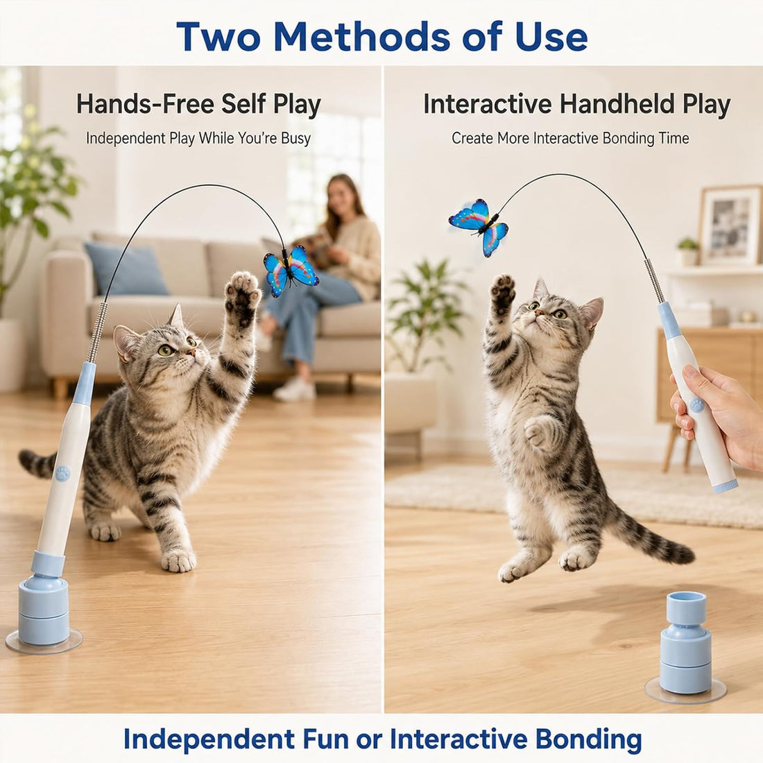 Interactive Butterfly Cat Toy Dual Mode Suction Wand Indoor Cats