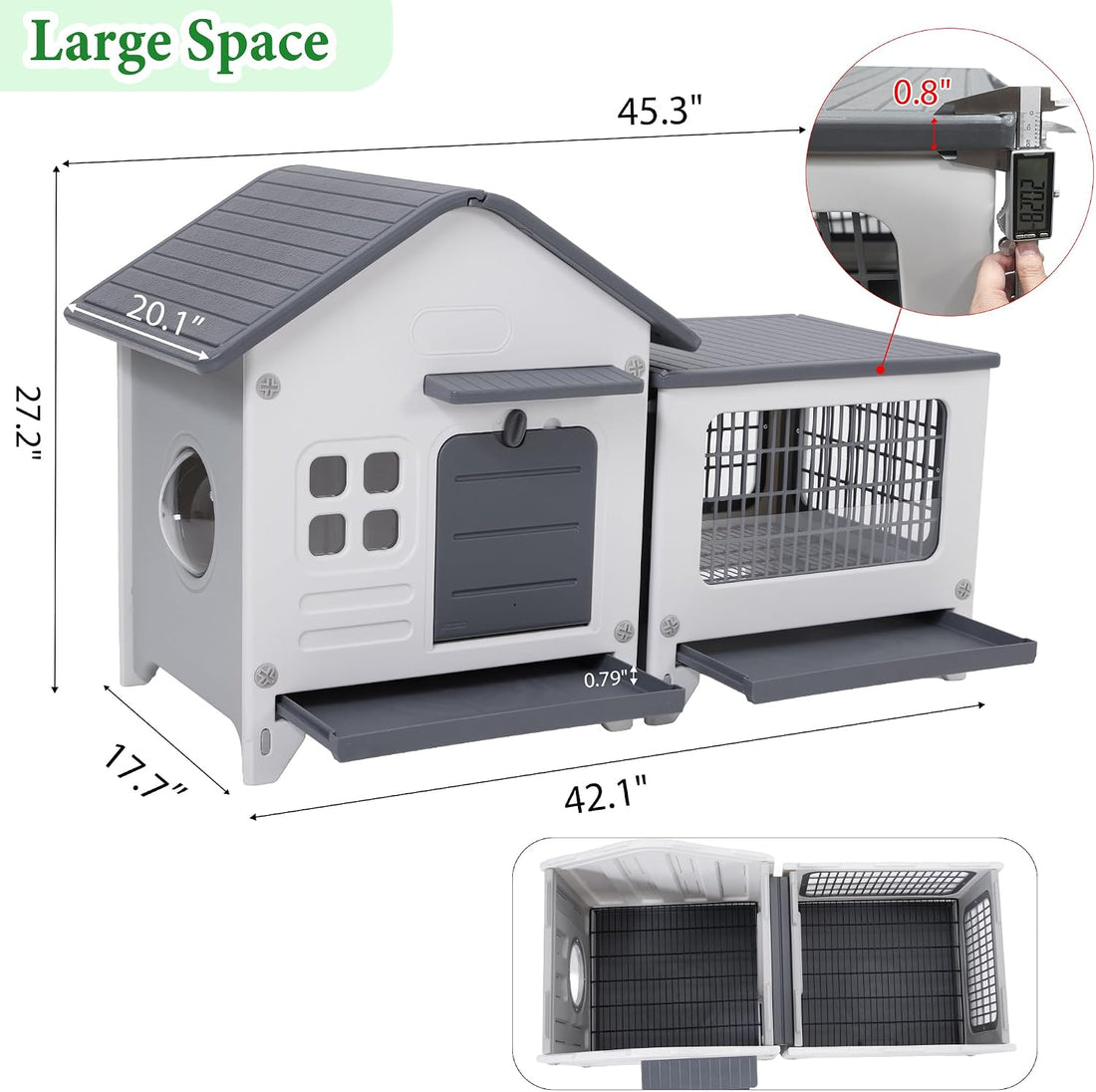 Rabbit Hutch Outdoor Indoor Plastic Bunny Cage Enclosure Guinea Pig