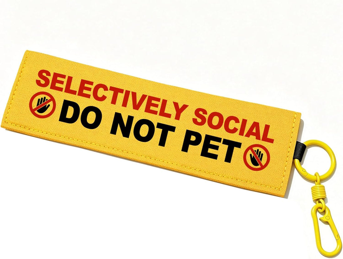 Yellow Adopt Me Dog Leash Sleeve Warning Wrap with Hook Carabiner