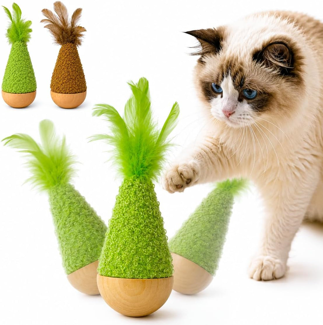 2-Pack Interactive Self-Righting Wobble Cat Toy with Feather