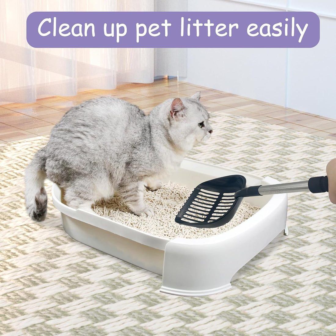 PINVNBY Cat Litter Scooper, Long Handle Litter Sifter Scoop