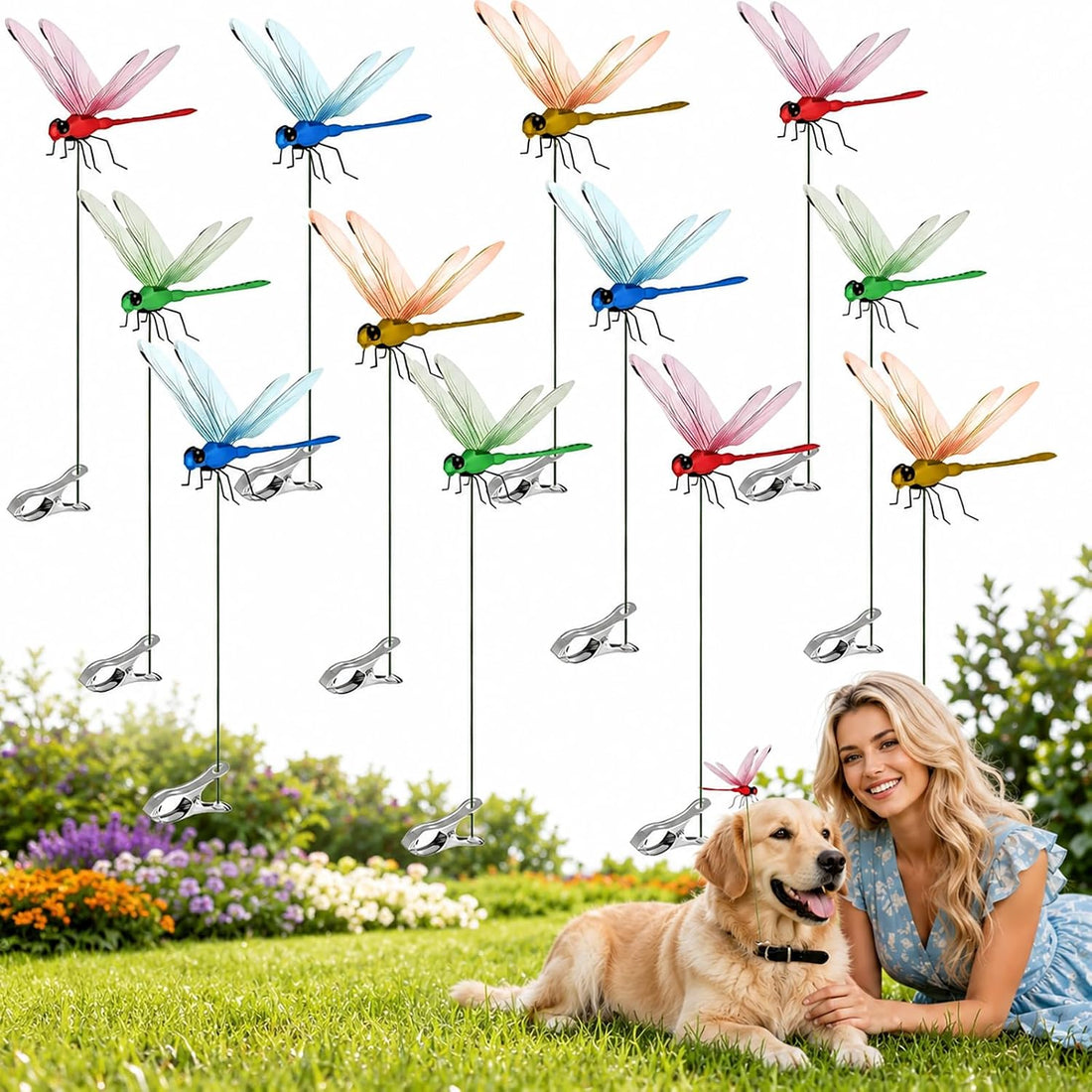 3D Realistic Dragonfly Clips- 12pack Fake Dragonflies Plastic