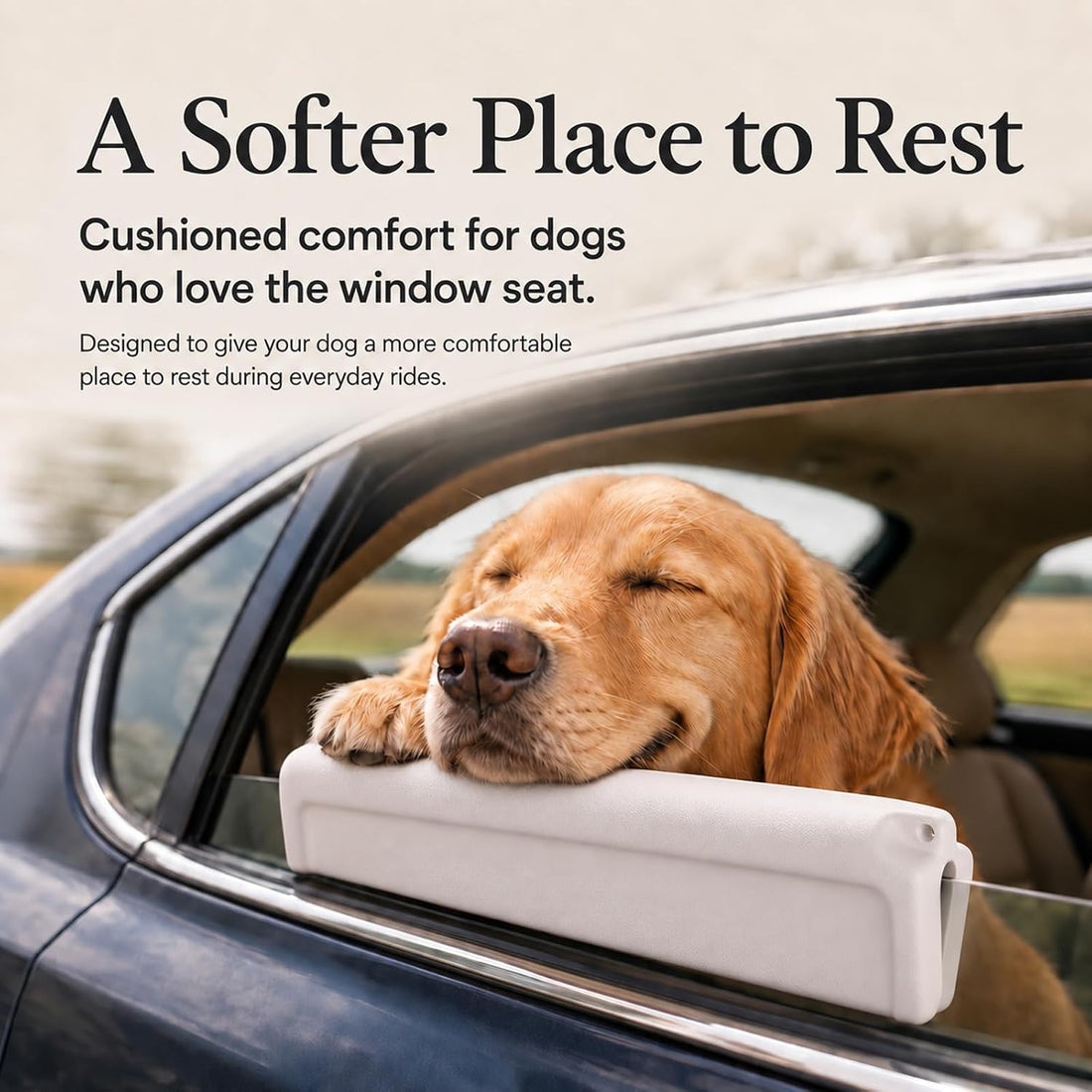 Dog Car Window Chin Rest, EVA Cushion with Headrest Strap, Beige