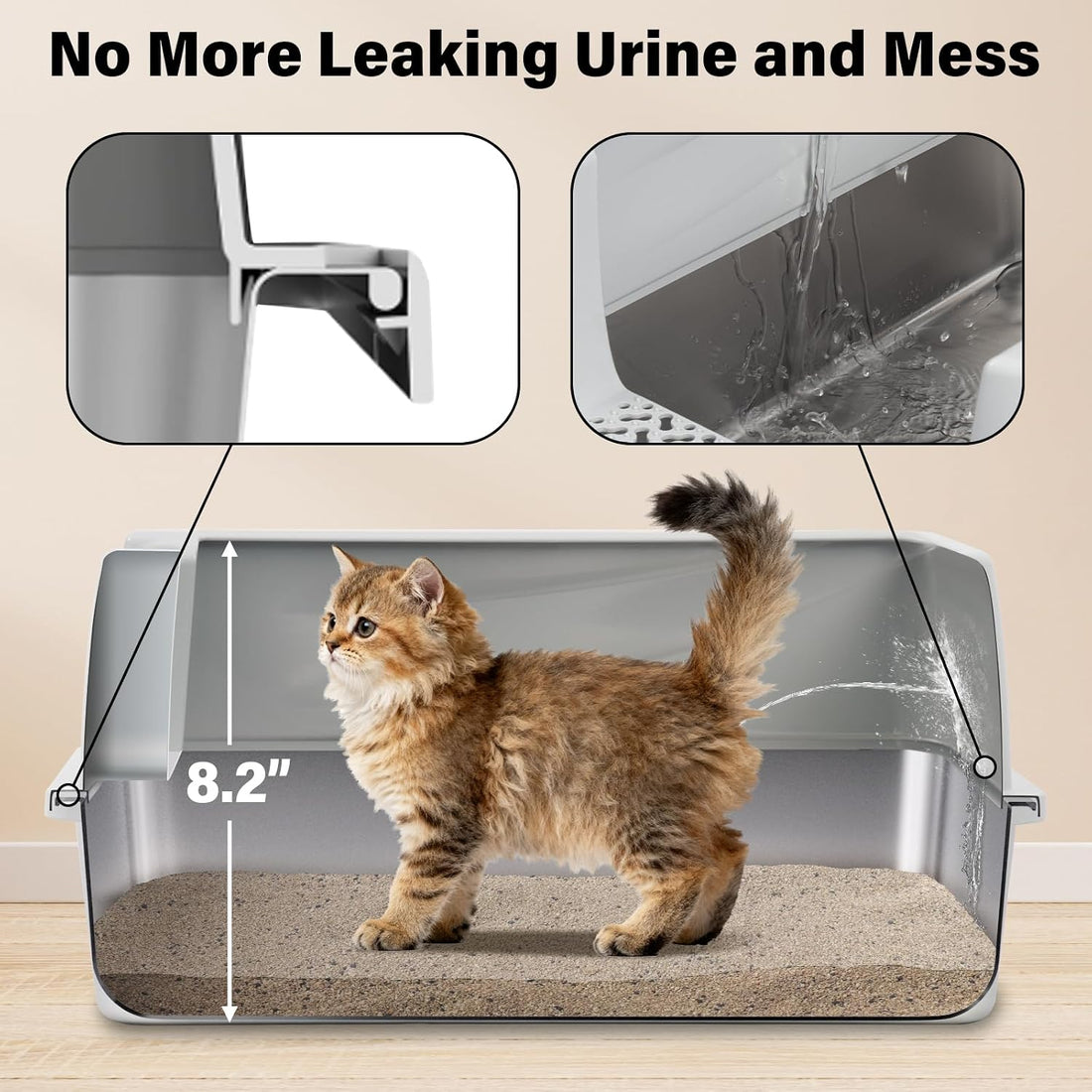 FUTAM Stainless Steel Litter Box with Lid, Metal Litter Box High Sides