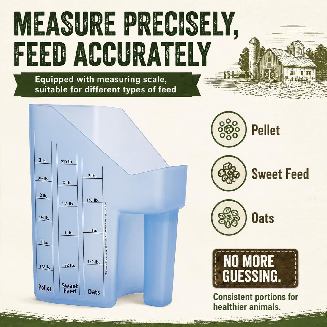 Uiifan 2 Pcs 3 Quart Horse Feed Scoop with Measurements for Farm