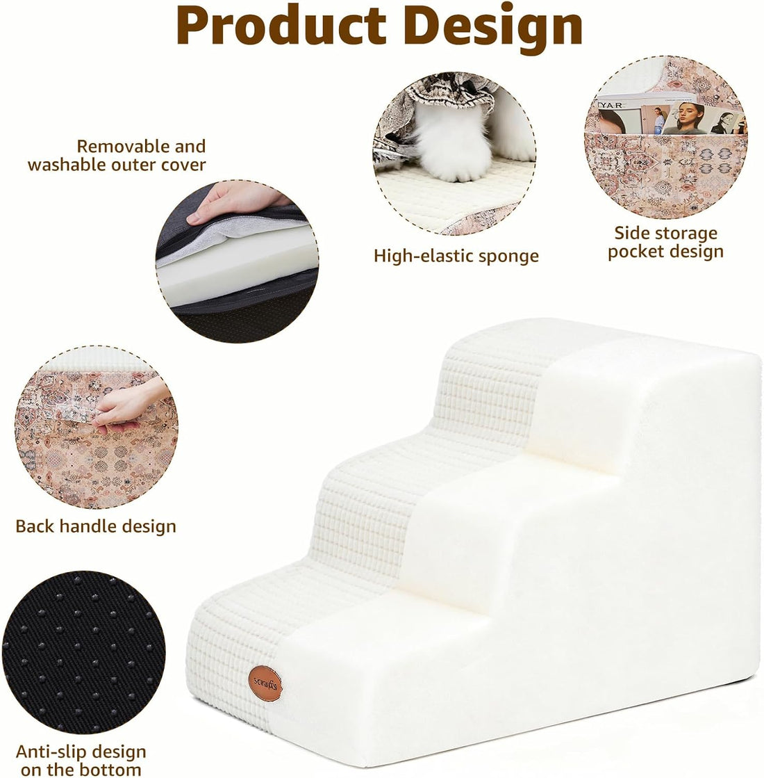 Woochpet 3-Step Dog Stairs, 23.6" Foam Pet Steps for High Beds