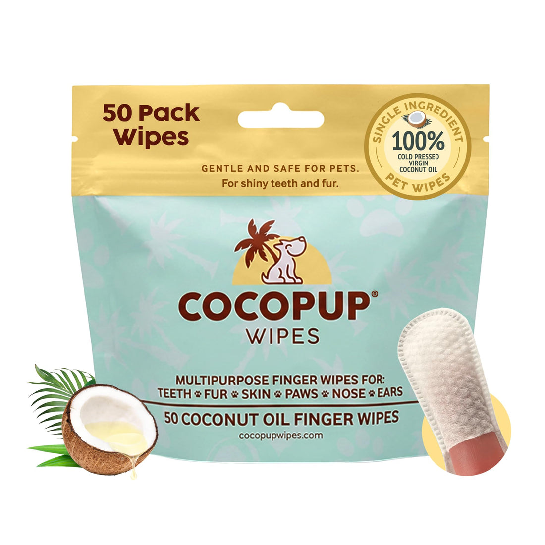 Cocopup Dog Teeth Cleaning Wipes | Pet Dental Finger Wipes