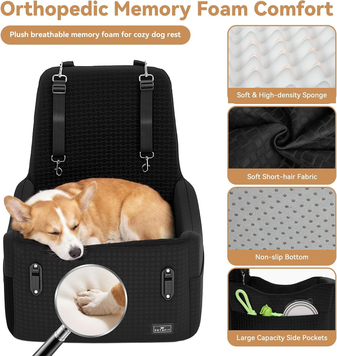 PETSFIT Dog Booster Car Seat for Small/Medium Dogs Up to 35 lbs