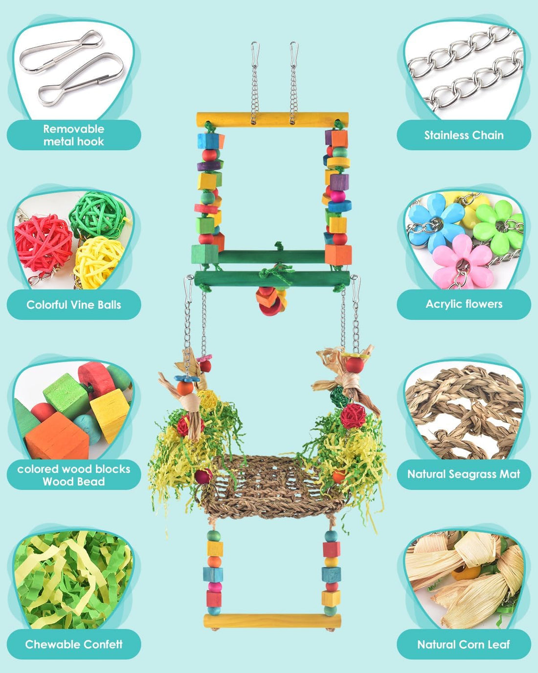 DBNESS Bird Hammock Toys Parakeet Perches Swing