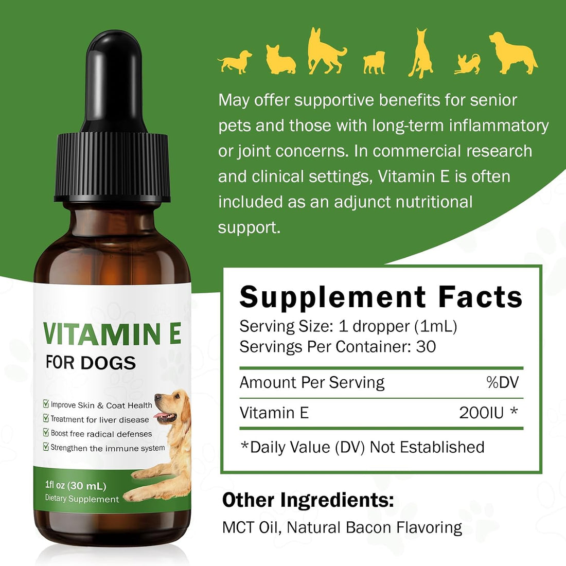 Vitamin E for Dogs - Liquid Vitamin E Oil Supplement for Skin, Coat