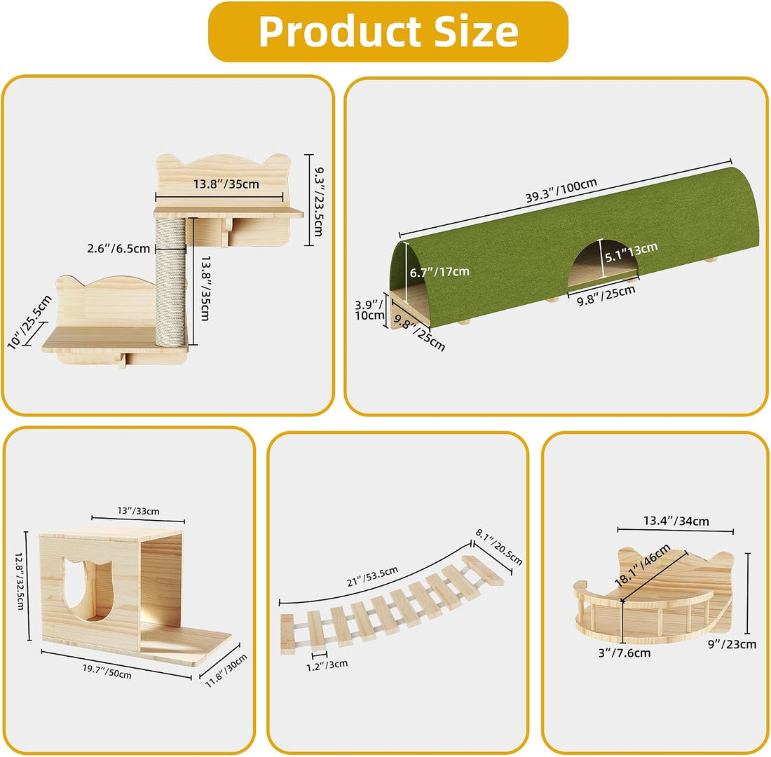 Cat Wall Shelves, 18-in-1 Cat Wall Furniture Set w/Tunnel & Bridge