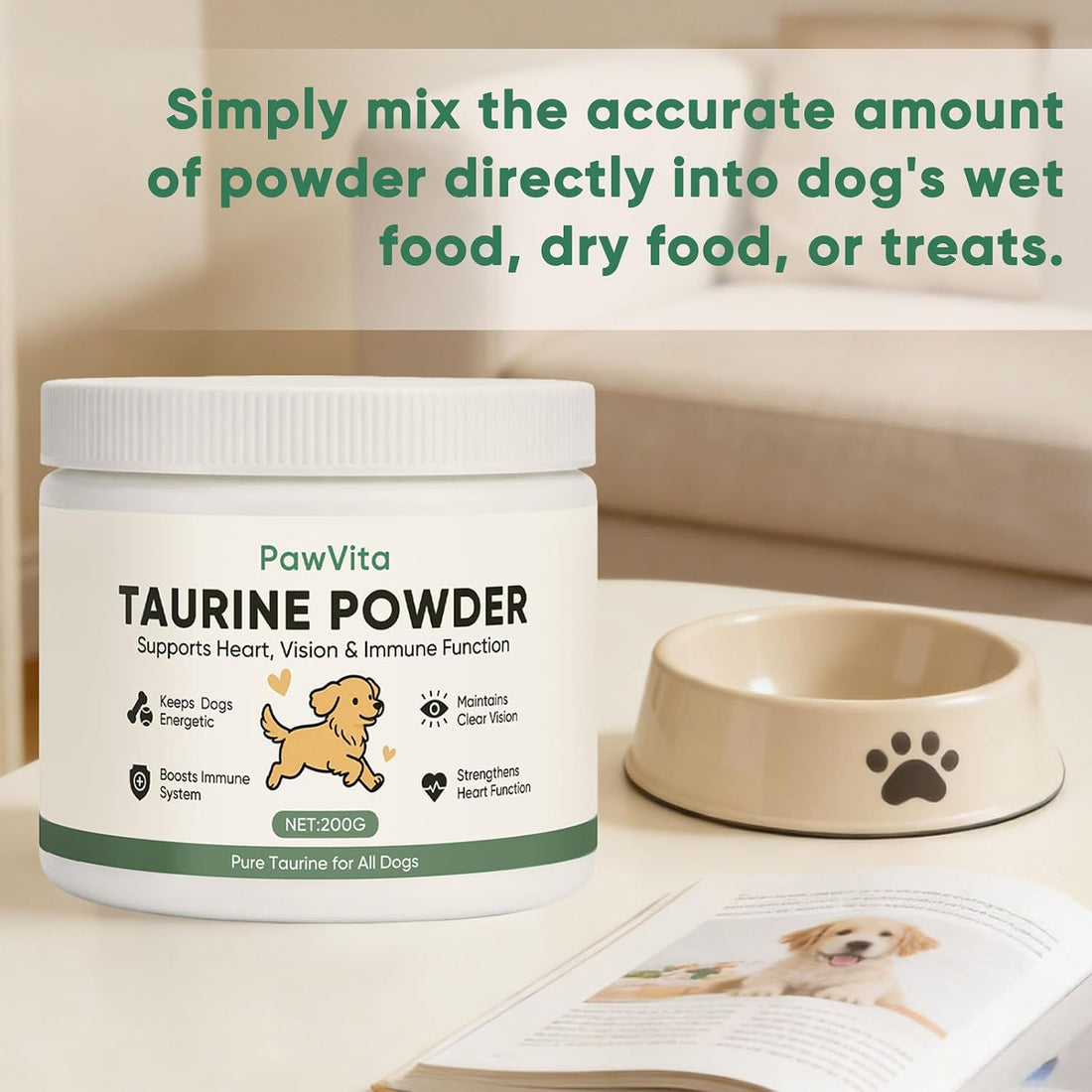 PawVita Pure Taurine Powder, Taurine Supplement for Dogs
